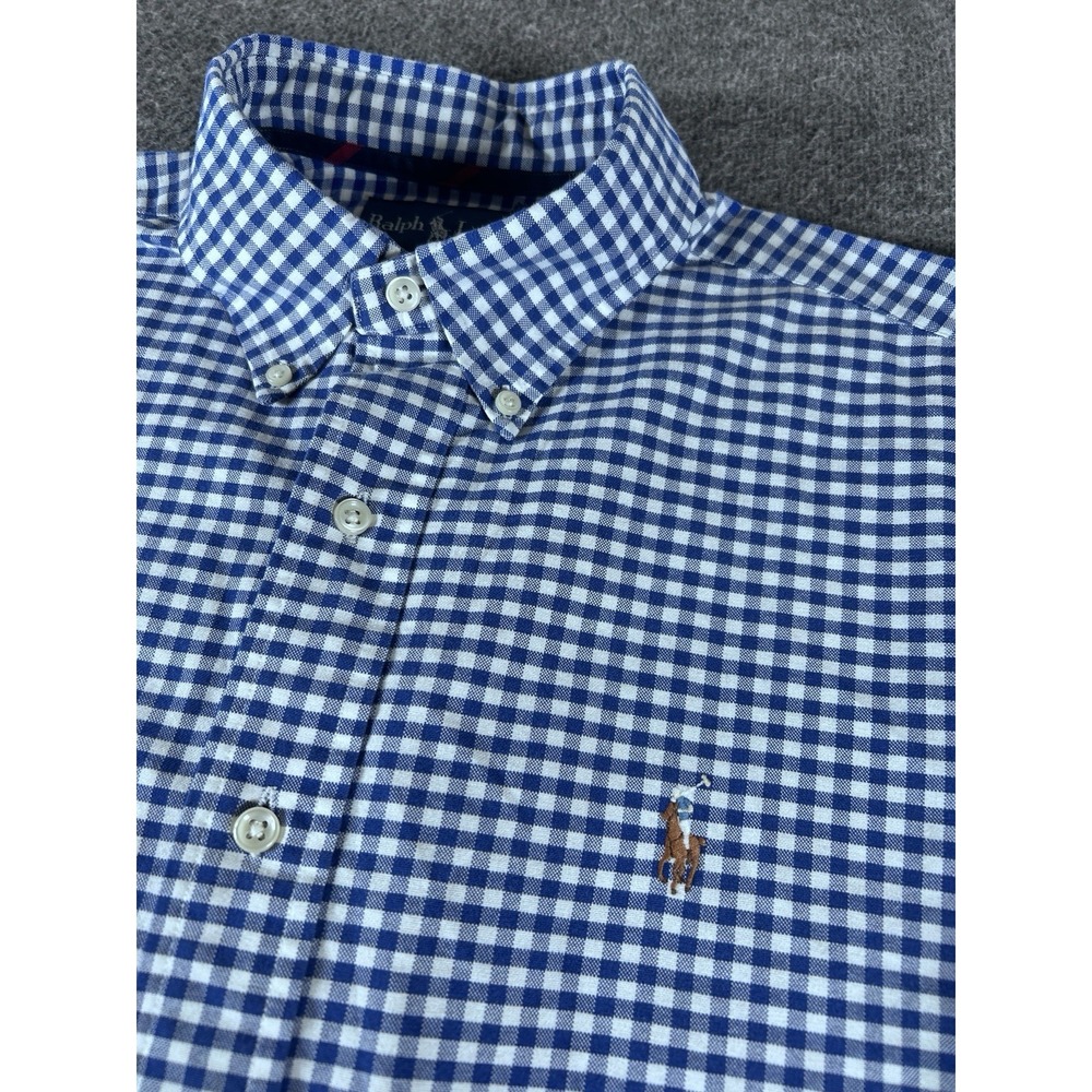 Ralph Lauren Button Down Shirt Mens Medium Blue Gingham Check Long Sleeve Pony